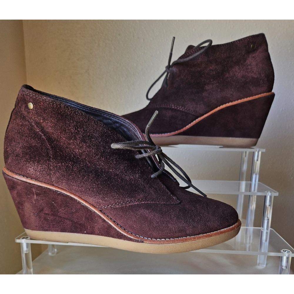 Coach Cassy Suede Wedge Booties Brown‎ Lace‑Up Ankle Boots Size 8